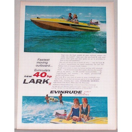 1960 Evinrude 40 Hp Lark II Outboard Motor Boat Color Print Ad
