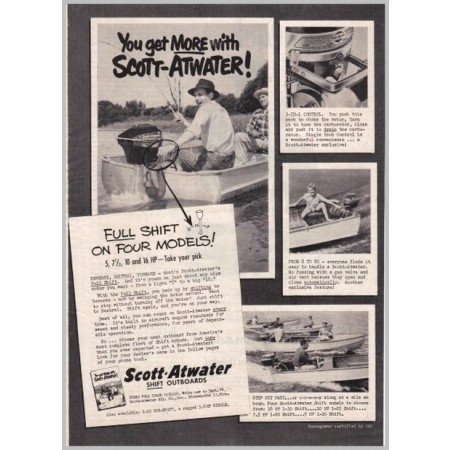 1952 Scott Atwater Full Shift Outboard Boat Motors Vintage Print Ad