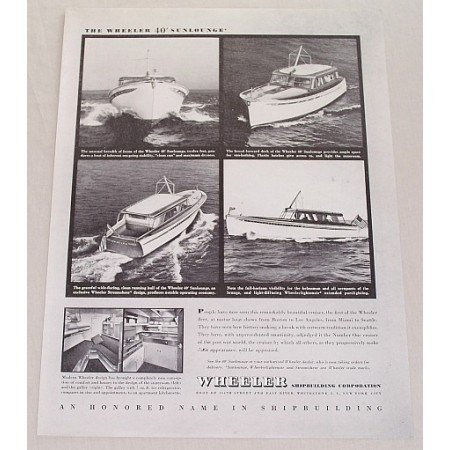 1947 Wheeler 40 Sunlounge Cruiser Boats Vintage Print Ad