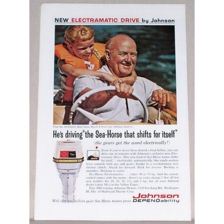 1961 Johnson Super Sea Horse Outboard Motor Color Print Ad