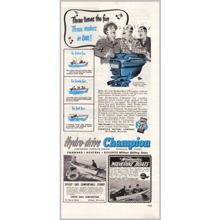 1951 Hydro-Drive Champion Outboard Boat Motor Color Print Ad