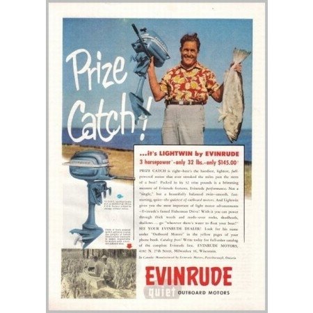 1953 Evinrude Lightwin 3HP Outboard Boat Motor Color Print Ad