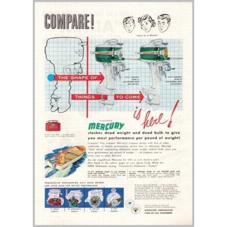 1953 Mercury Mark 15 20 Outboard Boat Motors Color Print Ad