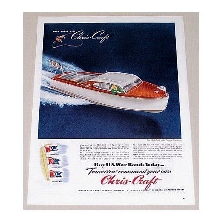1945 Chris Craft 22ft Custom Sportsman Boat Color Print Ad