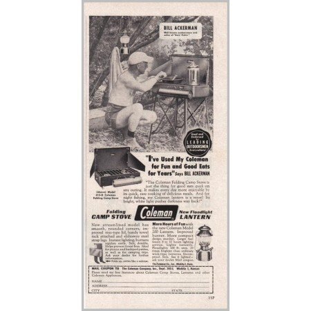 1951 Coleman Folding Camp Stove Floodlight Lantern Vintage Print Ad