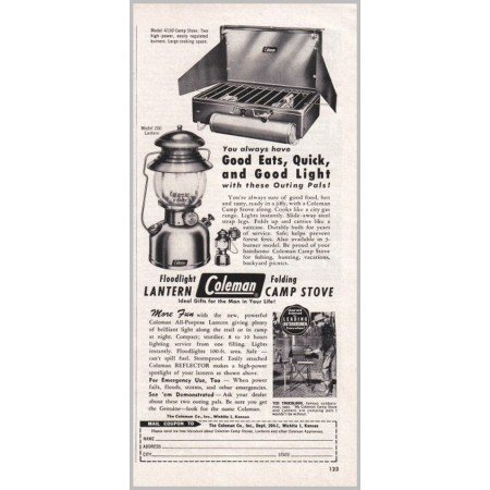 1952 Coleman Floodlight Lantern and Camp Stove Vintage Print Ad