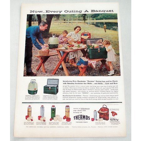 1956 Thermos Brand Vacuum Ware Picnic Color Print Ad