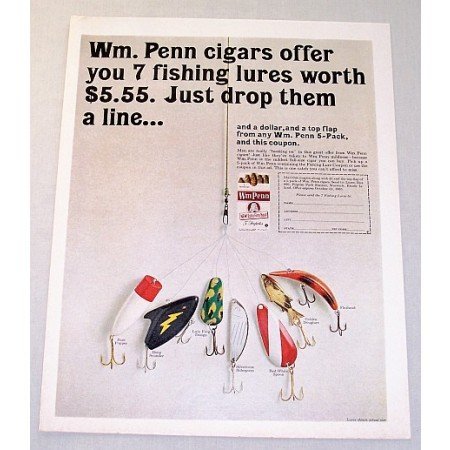 1965 Wm Penn Cigars Fishing Lures Tackle Offer Color Print Ad