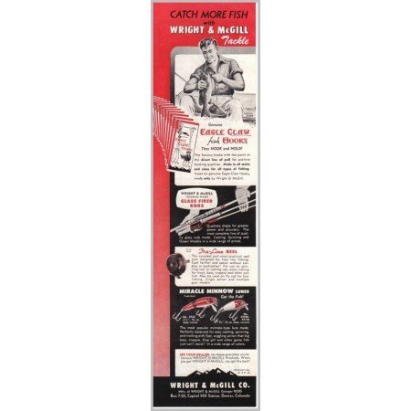 1951 Wright and McGill Miracle Minnow Lures Tackle Color Print Ad