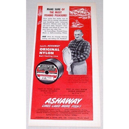 1960 Ashaway Bait Casting Fishing Line Color Print Ad