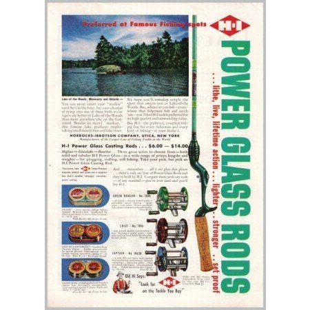 1953 H-I Power Glass Casting Fishing Rods Color Print Ad