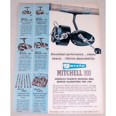 1960 Garcia Mitchell 300 Spinning Reel Color Print Ad