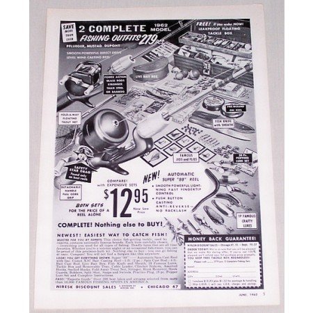 1962 Pflueger Mustad Fishing Outfits Tackle Bait Reel Vintage Print Ad