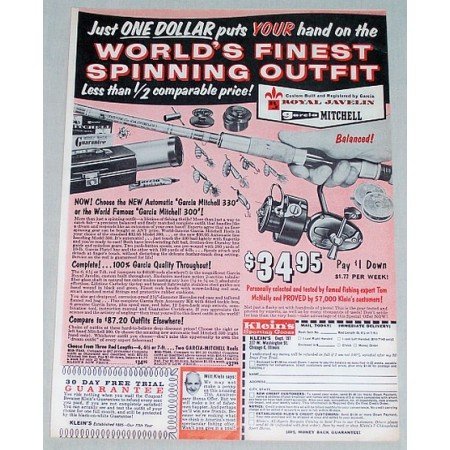 1961 Royal Javalin Garcia Mitchell Rod Reel Color Print Ad