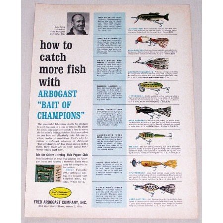 1962 Fred Arbogast Co. Fishing Tackle Color Print Ad