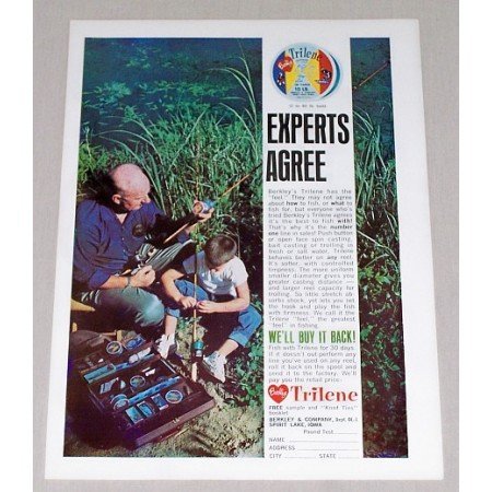1965 Berkley Trilene Fishing Line Color Print Ad - Experts Agree