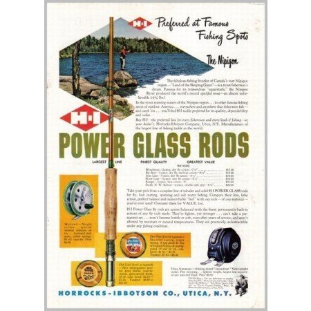 1952 H-I Power Glass Rods Color Print Ad - Canada Nipigon