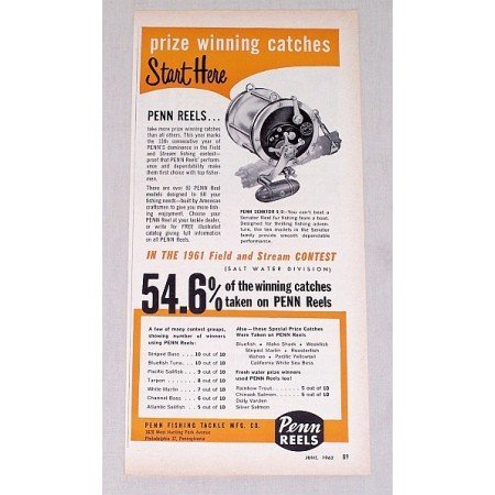 1962 Penn Senator 9/0 Fishing Reel Color Print Ad