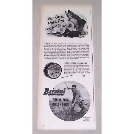 1946 Bristol Nylon Casting Line Fishing Vintage Print Ad