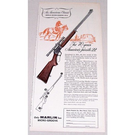1961 Marlin Micro Groove 39-A .22 Rifle Color Print Ad - 70 Years