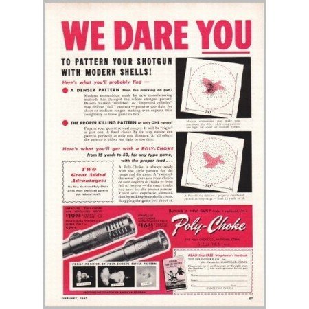 1952 Poly Choke Rifle Scopes Color Print Ad - We Dare You