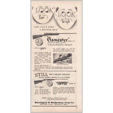 1950 Harrington Richardson Model 48 348 Shotguns Vintage Print Ad