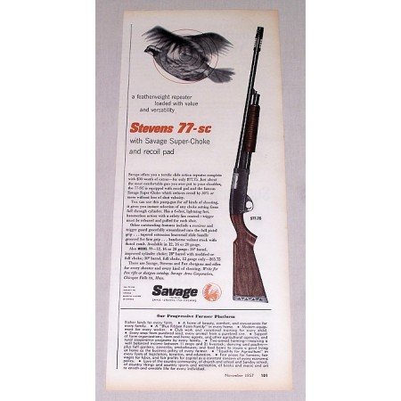 1957 Savage Stevens 77-SC Super Choke Shotgun Color Print Ad