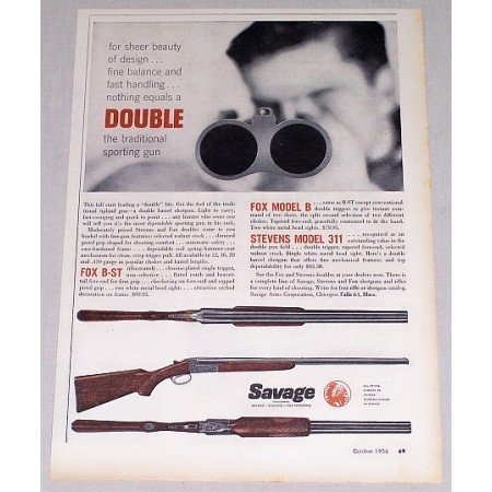 1956 Savage Stevens Fox Shotguns Color Color Print Ad