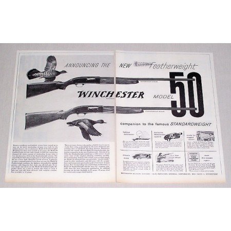 1956 Winchester Model 50 Shotgun 2 Page Vintage Print Ad