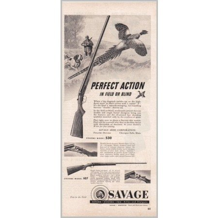 1950 Savage Stevens Model 107 and 530 Shotguns Vintage Print Ad