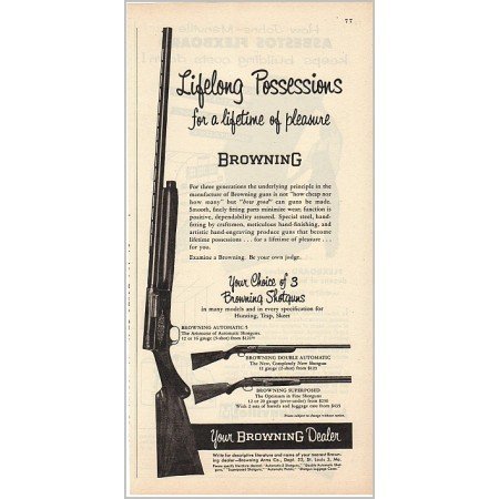 1955 Browning Shotguns Automatic 5 Superposed Vintage Print Ad