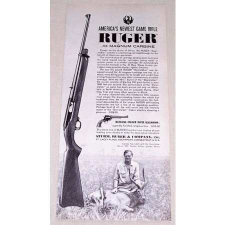 1961 Ruger .44 Magnum Carbine Game Rifle Vintage Print Ad