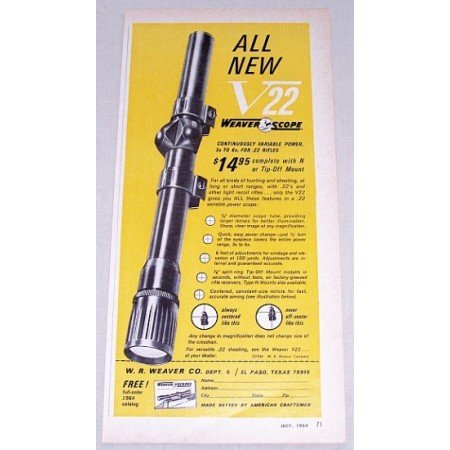 1964 Weaver Scope V22 Rifle Scope Color Print Ad