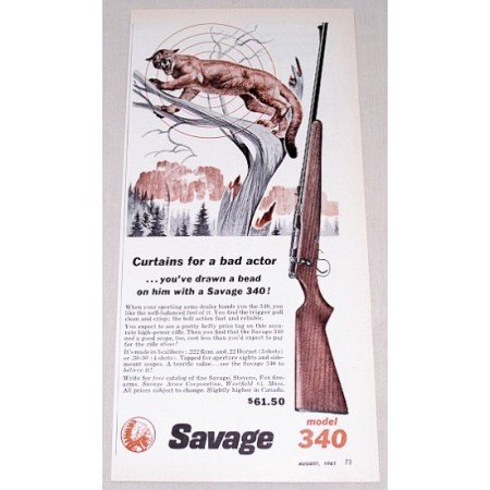 1961 Savage Model 340 High Power Rifle Color Print Art Ad