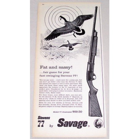 1961 Stevens Savage Model 77 Pump Shotgun Color Print Ad