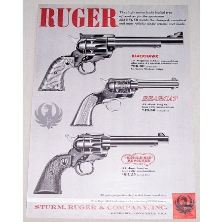 1961 Ruger Pistols Blackhawk Breacat Single 6 Gun Vintage Print Ad