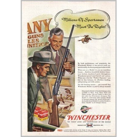 1950 Winchester Model 12 Shotgun Cassell Art Color Print Ad