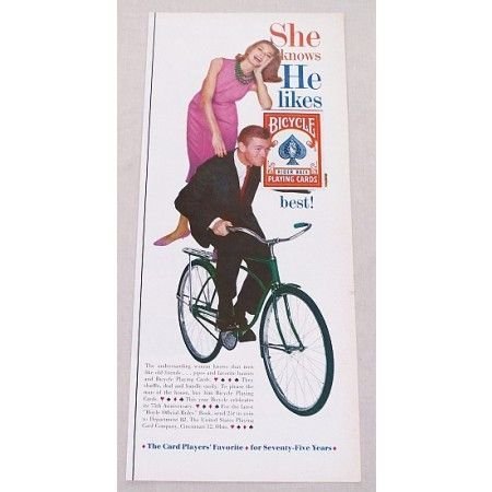 1961 Bicycle Rider Back Playing Cards Color Print Ad - Pink Dress