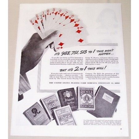1944 U.S. Playing Card Company Gin Rummy Odds Vintage Print Ad