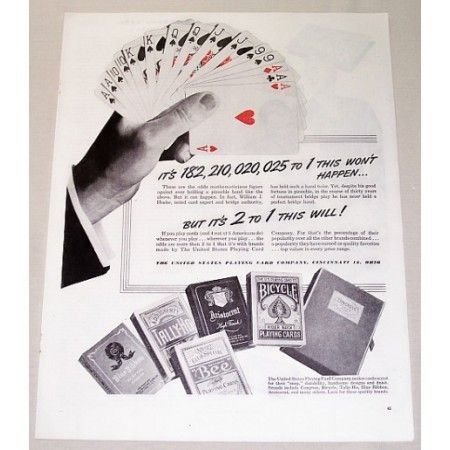 1944 U.S. Playing Card Company Pinochle Odds Vintage Print Ad