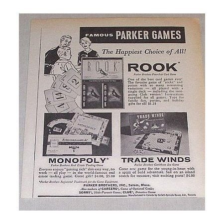 1960 Parker Brothers Board Games Vintage Print Ad - Rook Monopoly