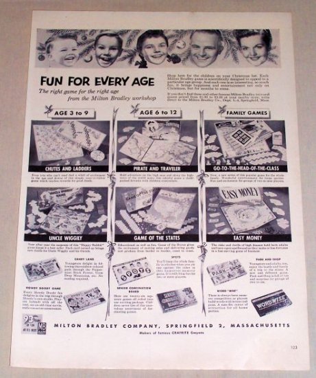 1953 Milton Bradley Board Games Vintage Print Ad