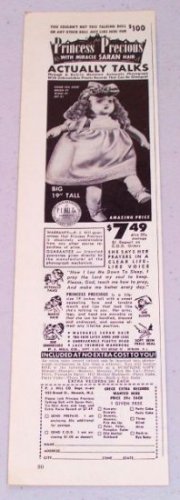 1952 P.J Hill Co. Princess Precious 19" Talking Doll Vintage Print Ad