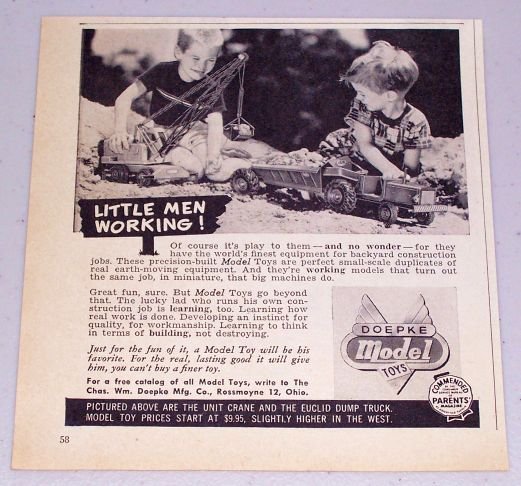 1954 Doepke Model Toys Crane Rocker Tractor Earth Moving Equipment Vintage Toy Print Ad