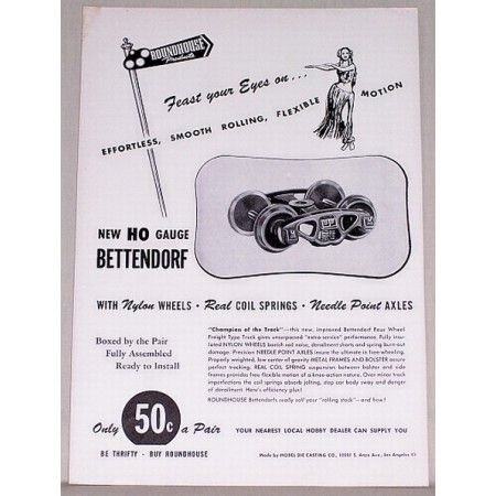 1952 Roadhouse HO Gauge Bettendorf Train Wheels Vintage Print Ad