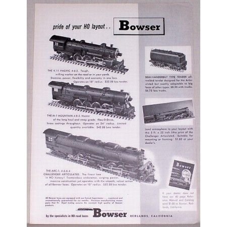 1952 Bowser HO Scale Locomotive Trains Vintage Print Ad