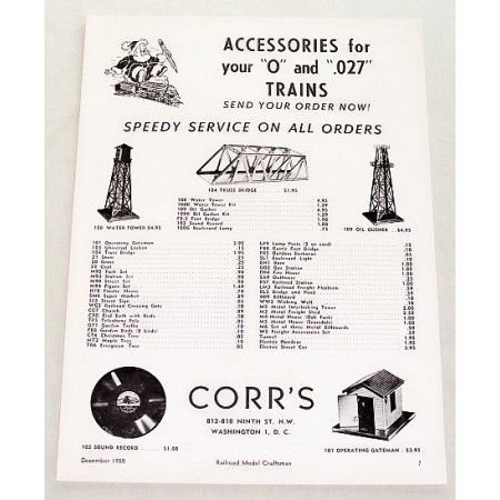 1950 Corr's O & .027 Scale Model Train Accesories Vintage Print Ad