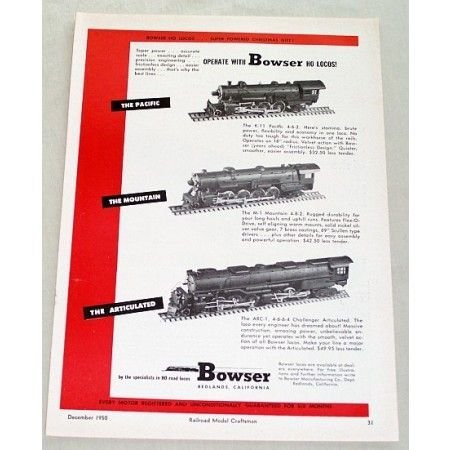 1950 Bowser HO Scale Locomotives Train Vintage Print Ad