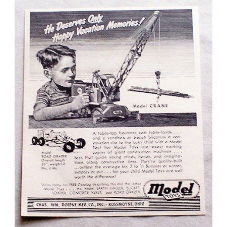 1949 Model Toys Pressed Steel Crane Toy Vintage Print Ad
