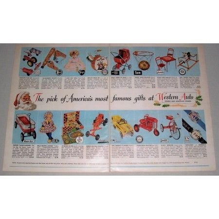 1954 Western Auto Vintage Toys 2 Page Color Print Ad